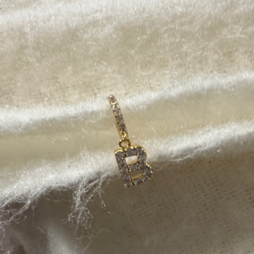 Gold Initial 'B' Pendant with Crystals